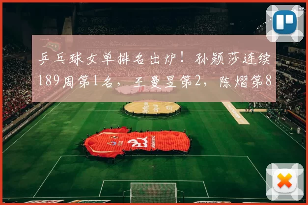 乒乓球女单排名出炉!孙颖莎连续189周第1名,王曼昱第2,陈熠第8