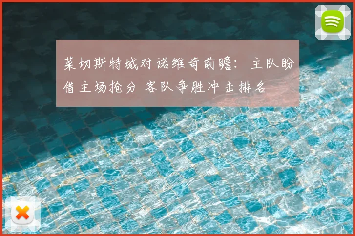 菜切斯特城对诺维奇前瞻：主队盼借主场抢分 客队争胜冲击排名
